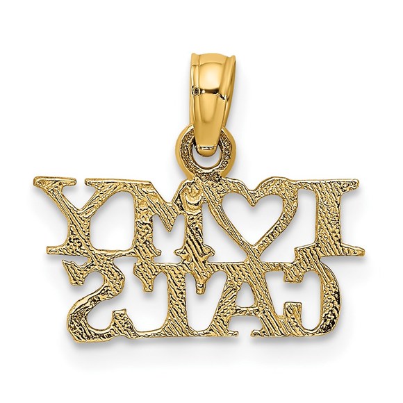14k Yellow Gold I HEART MY CATS Necklace Charm Pendant - Picture 3 of 4